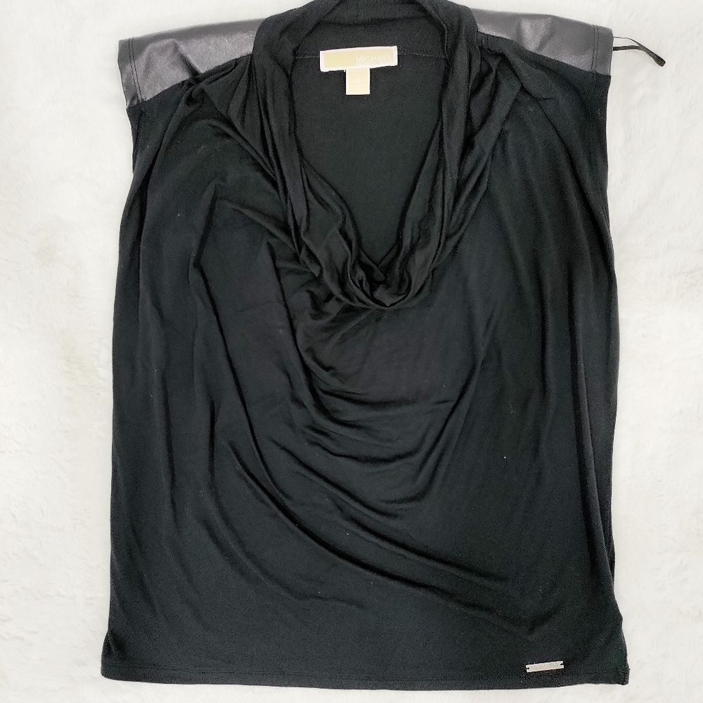Michael Kors | Women's none Gray Fabric Black Faux Leather Top size M